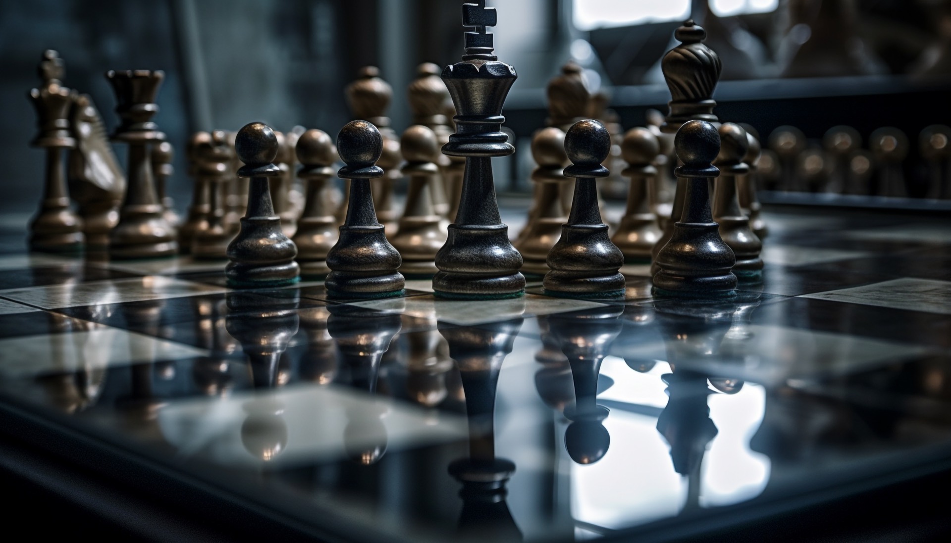Chess pieces on a board